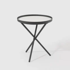 Modern Minimalist Intersecting Tripod Leg Side Table Black/Faux White Marble - Saracina Home -Furniture Store GUEST 614a873c 3d85 498b afaf af357bdb86b0