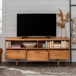Cara Mid-Century Modern 3 Drawer TV Stand For TVs Up To 65" - Saracina Home -Furniture Store GUEST 6406604d 1ec4 4548 a085 d7d44d4bfcce