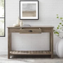 June Rustic Farmhouse Entry Table With Lower Shelf Gray Wash - Saracina Home -Furniture Store GUEST 651c385e a6a0 40d6 be8d dcf2360fcc88