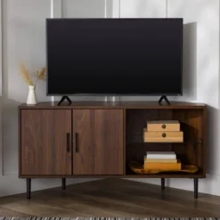 Contemporary Corner TV Stand For TVs Up To 55" Dark Walnut - Saracina Home -Furniture Store GUEST 685cd0fc fad2 488e b81b 039d9f9dd8f6