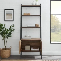 72" Open Shelf And Closed Storage Cabinet Ladder Bookcase - Saracina Home -Furniture Store GUEST 6884917e 6feb 464d 9a56 e3dd05df4cc1