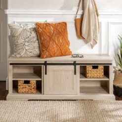 48" Transitional Sliding Door Wood And Metal Bench - Saracina Home -Furniture Store GUEST 6b3eeb54 73f2 4ea2 a4a5 f12f3d44198f