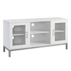 Pierceton Modern Double Glass Door With Metal Legs TV Stand For TVs Up To 58" White - Saracina Home -Furniture Store GUEST 6c1695e0 ee21 4ea2 b54c a3360548366f