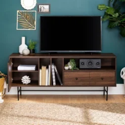 Modern Vinyl Record Player Storage TV Stand For TVs Up To 65" Dark Walnut - Saracina Home -Furniture Store GUEST 6c93749b 723f 48d5 b9a2 78d4a4813679