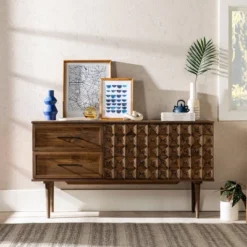 58" Modern Boho Solid Pine Wood Closed Storage Sideboard Brown - Saracina Home -Furniture Store GUEST 6fc518f2 7d29 4514 bcef 8e238c410e73
