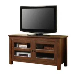 2 Door Wood Closed Storage Console TV Stand For TVs Up To 50" Brown - Saracina Home