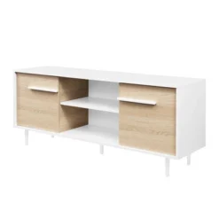 Modern 2 Door TV Stand For TVs Up To 65" Solid White/Coastal Oak/White - Saracina Home -Furniture Store GUEST 71b35f19 b185 49ca 9a53 cd5480612808