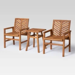 3pc Slatted Chevron Acacia Wood Patio Chat Set - Saracina Home -Furniture Store GUEST 73f3400b 771e 46c9 b116 3fbf173a7fbf
