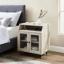 Fluted Glass Double Door Nightstand With USB Port - Saracina Home -Furniture Store GUEST 75111b34 f297 4331 be9c 87304e7c0ebf