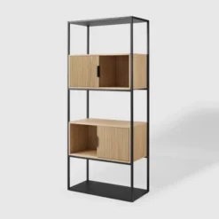 75" Modern Reeded Door Storage Bookshelf Coastal Oak/Black - Saracina Home -Furniture Store GUEST 75e56a42 d0ef 4820 91f0 b7c63282f55c