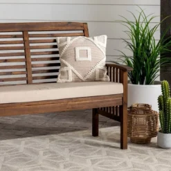 Ravenscroft Modern Boho Acacia Wood Slatted Outdoor Loveseat With Cushion - Saracina Home -Furniture Store GUEST 762dd77f e412 406a b274 83d025f6813d