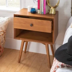 Greenberg 1 Drawer Mid-Century Modern Solid Wood Nightstand - Saracina Home -Furniture Store GUEST 7acf3373 e0cd 4483 8953 f995e28697c0