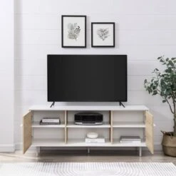 Modern 2 Door TV Stand For TVs Up To 65" Solid White/Coastal Oak/White - Saracina Home -Furniture Store GUEST 7c959a70 72d8 4ae6 80b0 dc6eec9473a6