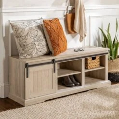 48" Transitional Sliding Door Wood And Metal Bench - Saracina Home -Furniture Store GUEST 7e7d3fd3 cfbe 404d baa2 6aa5913b5340