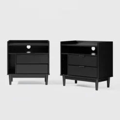 2pk Mid-Century Modern Solid Wood 2 Drawer Storage Nightstands - Saracina Home -Furniture Store GUEST 7ec02fdf f38c 4ef2 8a65 1390845091ae