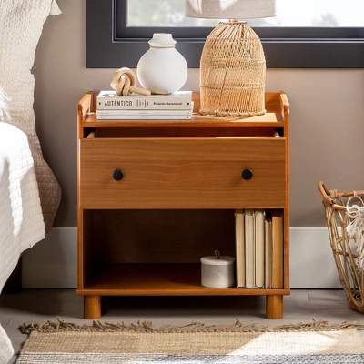 Katie Transitional Tray Top 1 Drawer Solid Wood Nightstand Caramel - Saracina Home 19 Katie Transitional Tray Top 1 Drawer Solid Wood Nightstand Caramel - Saracina Home - Image 19