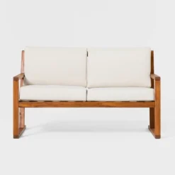 Saracina Home Modern Slat -Back Acacia Outdoor Bench With Cushions -Furniture Store GUEST 84a85b31 992a 4de9 9918 8604f4075cb4