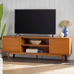 Solid Wood Mid-Century Modern TV Stand For TVs Up To 80" - Saracina Home -Furniture Store GUEST 8b7506fc 5e20 44b3 838f e44d2919b468