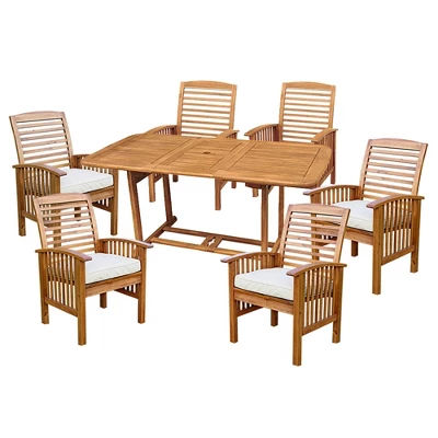 7pc Acacia Wood Patio Dining Set With Cushions - Saracina Home 6 7pc Acacia Wood Patio Dining Set With Cushions - Saracina Home - Image 6
