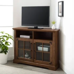 Avalene Rustic Farmhouse Corner TV Stand For TVs Up To 50" Natural Walnut - Saracina Home