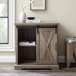 Tertia Industrial Accent Cabinet With Sliding X Barn Door - Saracina Home -Furniture Store GUEST 91cbd7bd 1a47 457c aba7 b2aeb362086b