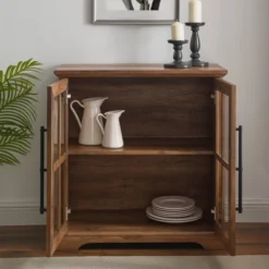 Avalene Modern Farmhouse 2 Door Glass Windowpane Accent Cabinet Rustic Oak - Saracina Home -Furniture Store GUEST 92b41215 524a 4446 8251 126a54a2c246