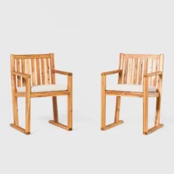 Saracina Home 2pk Acacia Modern Slat-Back Patio Dining Chairs With Cushions -Furniture Store GUEST 95a7a7a2 a395 4b83 b65e 706cd336f719