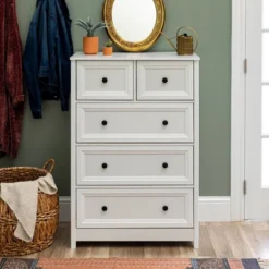 Farmhouse 5 Drawer Grooved Tall Storage Dresser White - Saracina Home 16 Farmhouse 5 Drawer Grooved Tall Storage Dresser White - Saracina Home -Furniture Store GUEST 96be5b13 02a3 4993 80b5 8619de96e45f