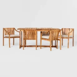 7pc Modern Slatted Wood Outdoor Dining Set - Saracina Home -Furniture Store GUEST 97b97aff 19ee 4550 9126 93ae4bc68f53