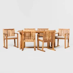 Saracina Home 7pc Modern Slatted Acacia Outdoor Dining Set With Trapezoid Legs -Furniture Store GUEST 9889baa9 16cd 49e5 96b0 15f22df1dab4