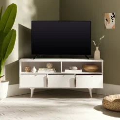 Cara Mid-Century Modern 3 Drawer Corner TV Stand For TVs Up To 58" - Saracina Home -Furniture Store GUEST 99387a85 c456 4a52 b086 1c507b93c8b5