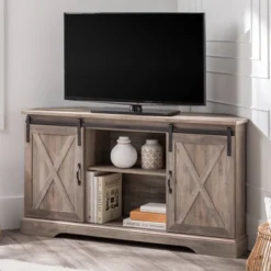 Robinson Rustic Transitional Sliding Barn Door Corner TV Stand For TVs Up To 58" - Saracina Home -Furniture Store GUEST 99ade92f dcff 44e8 8eac 8aa02e32c026