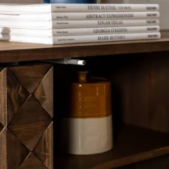 58" Modern Boho Solid Pine Wood Closed Storage Sideboard Brown - Saracina Home -Furniture Store GUEST 9cd08b68 31df 429c b257 49ad72716776