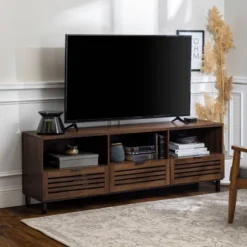 Visconti Boho Slat Door Storage Console TV Stand For TVs Up To 80" - Saracina Home -Furniture Store GUEST 9d6c3b75 5e91 4f4a 93a4 351b5dfd97a4