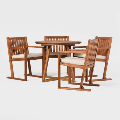 Saracina Home 5pc Modern Slatted Acacia Outdoor Dining Set With Round Table 5 Saracina Home 5pc Modern Slatted Acacia Outdoor Dining Set With Round Table - Image 5