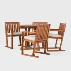Saracina Home 5pc Modern Slatted Acacia Outdoor Dining Set With Round Table 8 Saracina Home 5pc Modern Slatted Acacia Outdoor Dining Set With Round Table -Furniture Store GUEST 9ed234b4 a32f 4569 b4c3 c06ec5fe0cf4
