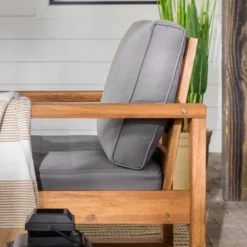 Galia 2pc Square Leg Acacia Wood Chair And Ottoman With Cushions - Brown - Saracina Home -Furniture Store GUEST 9ff6703f 494c 4b96 9dac b82d4bc86e58