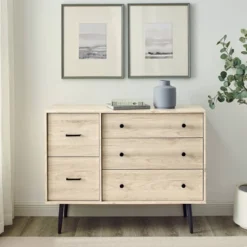 Ivora Lifted Mid-Century Modern Asymmetrical 5 Drawer Dresser - Saracina Home -Furniture Store GUEST a177ed74 4537 4f4a b9db f2c581dbedf6