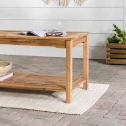 Ravenscroft Modern Boho Acacia Wood Slatted Outdoor Coffee Table With Lower Shelf - Saracina Home -Furniture Store GUEST a2c6185f 7488 49a4 9161 ec2e2e671ad4