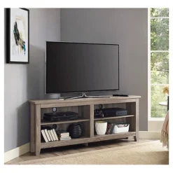 Transitional 4 Cubby Wood Open Storage Corner TV Stand For TVs Up To 65" - Saracina Home -Furniture Store GUEST a33914ea 8d3b 42b2 8556 fd626c352f65