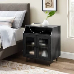 Fluted Glass Double Door Nightstand With USB Port - Saracina Home -Furniture Store GUEST a616d72a 530d 4ed9 b82d 9d5a0295fb38