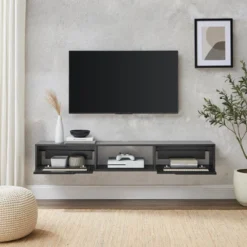 Modern Boho Floating TV Stand For TVs Up To 65" With Rattan Doors - Saracina Home -Furniture Store GUEST a9acb95c 4370 4480 9e6d 4d67adf30248