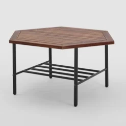 Saybrook Modern Metal And Wood Patio Hexagon Coffee Table - Dark Brown - Saracina Home -Furniture Store GUEST aa3b7989 fc19 47ae 8c0b d2f6279675a2