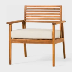 Saracina Home Mid-Century Modern Slatted Outdoor Acacia Arm Chair -Furniture Store GUEST ab173419 b518 4843 a683 bb848e668a5e