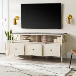 Farmhouse 3 Drawer Wood TV Stand For TVs Up To 65" - Saracina Home -Furniture Store GUEST acf328b1 4981 4fb4 9c99 669678336b76