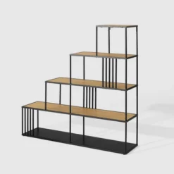 55.5" Modern 4 Shelf With Metal Bar Room Divider Bookcase Coastal Oak/Black - Saracina Home -Furniture Store GUEST b0dd5f61 84fc 4575 9f0d 8fd93ec26adc