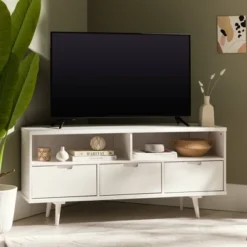 Cara Mid-Century Modern 3 Drawer Corner TV Stand For TVs Up To 58" - Saracina Home -Furniture Store GUEST b1ff3a9a 60ef 41ec 9a6f f1ca309dd560