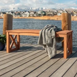 53" Slatted Acacia Wood X-Frame Patio Bench Brown - Saracina Home -Furniture Store GUEST b693a23e 6fc7 41fe 8ad1 80ccc722306b