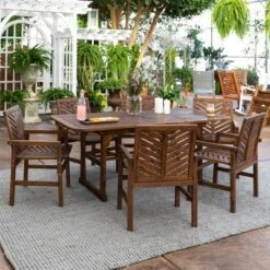 7pc Slatted Extendable Acacia Wood Patio Dining Set - Saracina Home -Furniture Store GUEST ba689393 b797 4b5f 973a 358227a95d0c