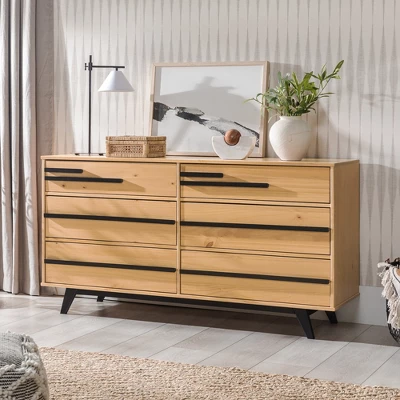 Modern 6 Drawer Double Dresser With Long Handles - Saracina Home 1 Modern 6 Drawer Double Dresser With Long Handles - Saracina Home